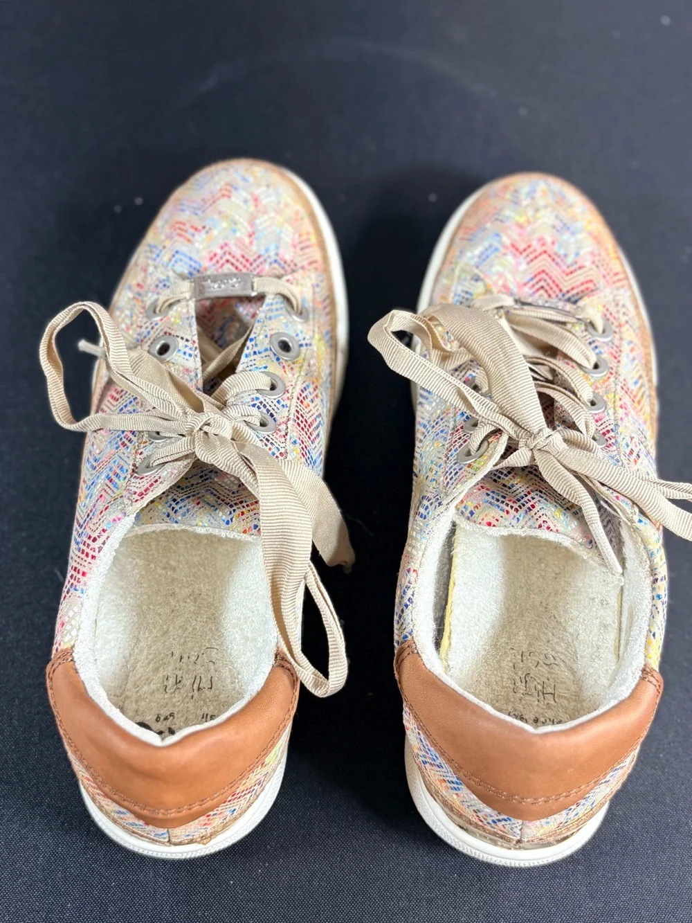 Ara Multi-Color Woven Platform Sneakers with Tan Accents